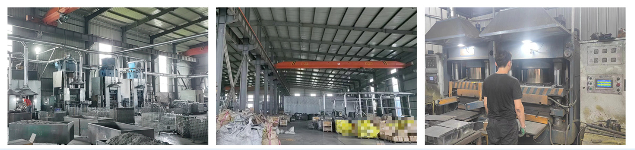Industrial presses and component handling areas.